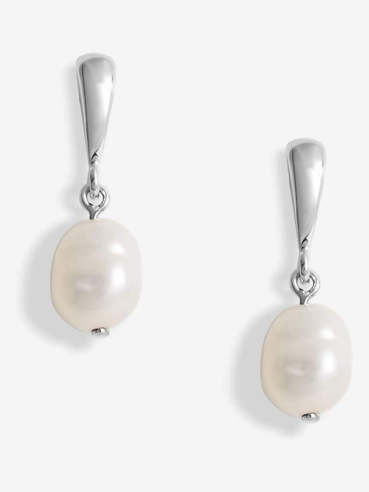 Simply Silver Silver Tone 925 Polished and Pearl Drop Stud Earrings - Image 1 of 3