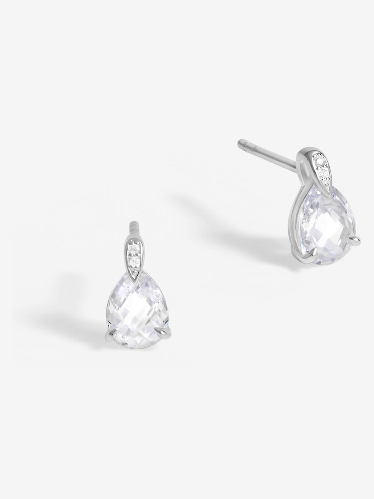 Simply Silver Silver Tone 925 Cubic Zirconia and Pave Pear Drop Stud Earrings - Image 1 of 3