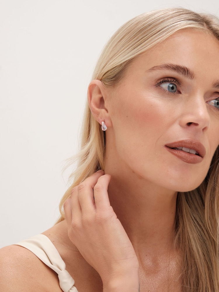 Simply Silver Silver Tone 925 Cubic Zirconia and Pave Pear Drop Stud Earrings - Image 2 of 3