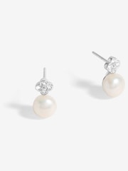 Simply Silver Silver Tone 925 Cubic Zirconia Clover and Pearl Drop Stud Earrings - Image 1 of 3