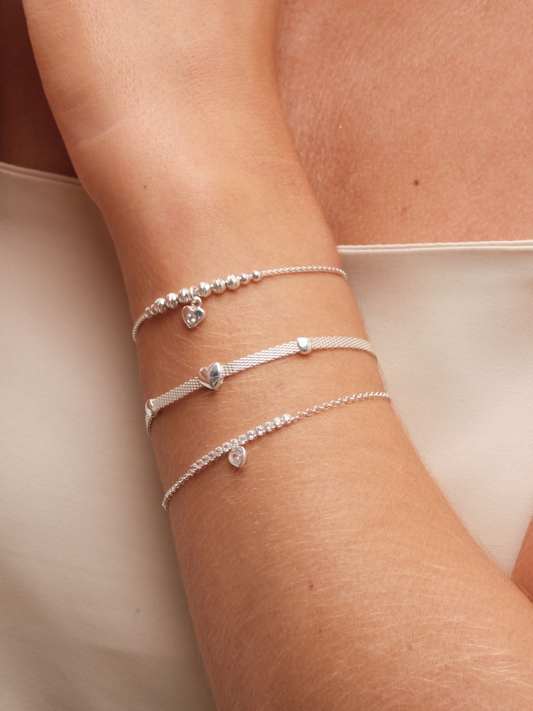 Simply Silver Silver Tone 925 Polished Textured Heart Bracelet - Image 2 of 4