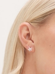 Simply Silver Silver Tone 925 Cubic Zirconia and Pearl Flower Stud Earrings - Image 2 of 3