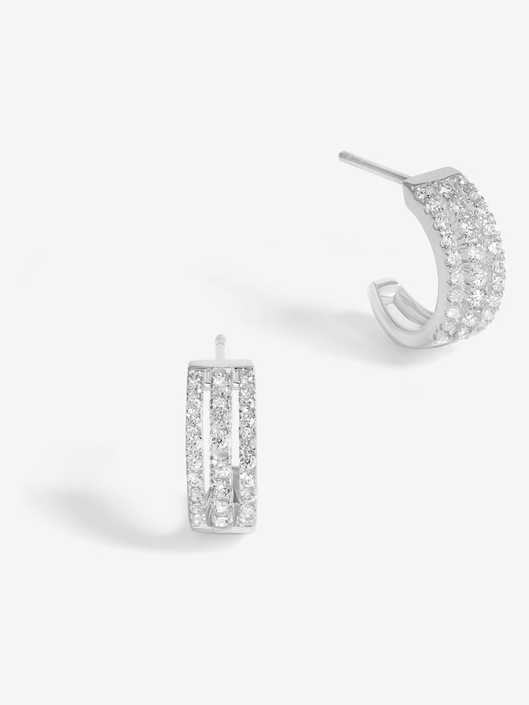 Simply Silver Silver Tone 925 Cubic Zirconia Triple Row Hoop Earrings - Image 1 of 3