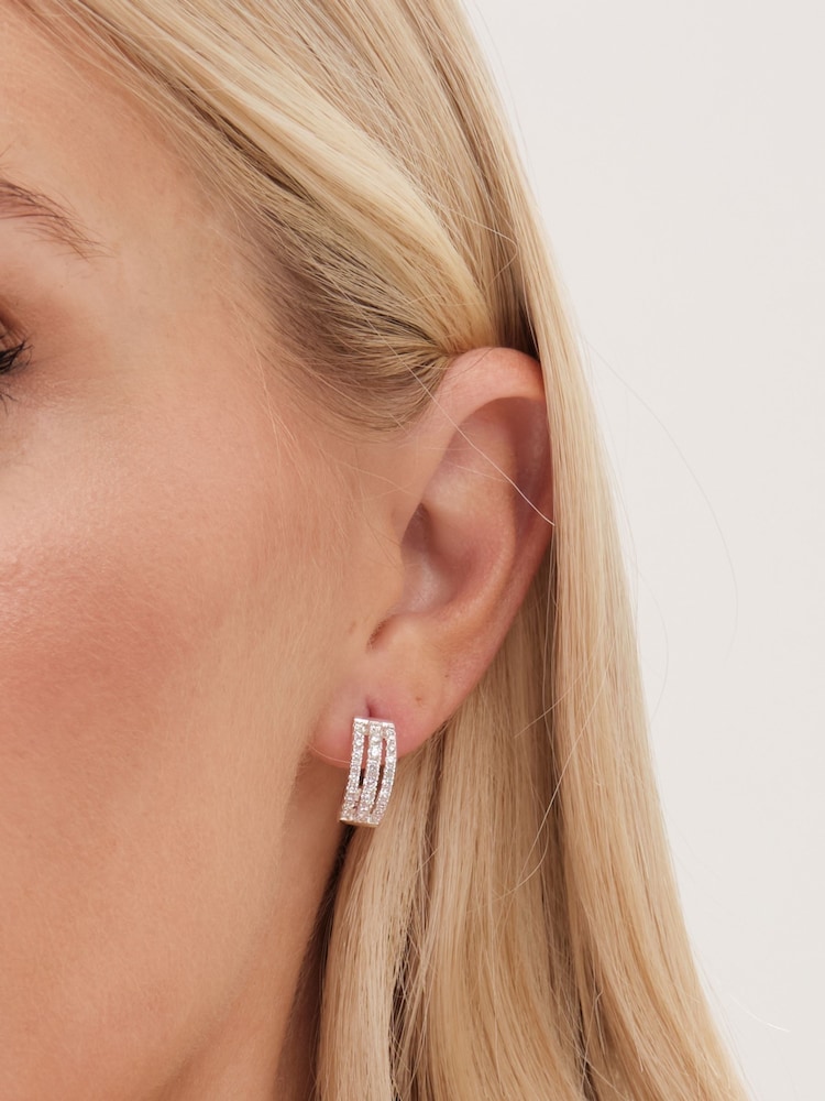 Simply Silver Silver Tone 925 Cubic Zirconia Triple Row Hoop Earrings - Image 2 of 3 Simply Silver Silver Tone 925 Cubic Zirconia Triple Row Hoop Earrings - Image 2 of 3