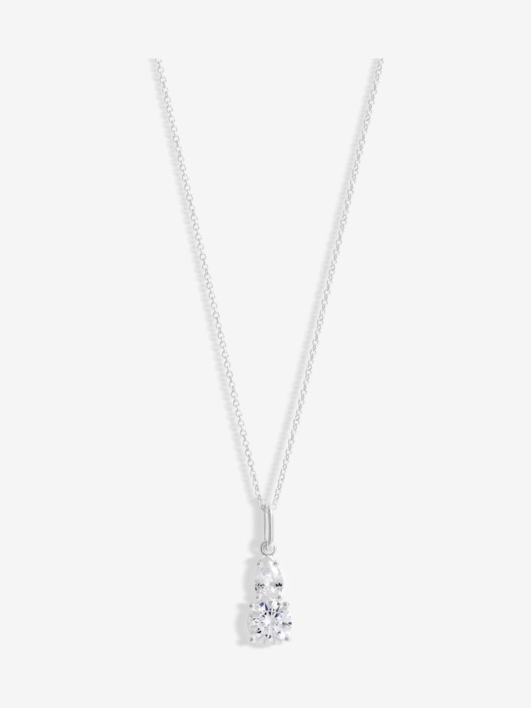 Simply Silver Silver Tone 925 Cubic Zirconia Double Drop Pendant - Image 1 of 4