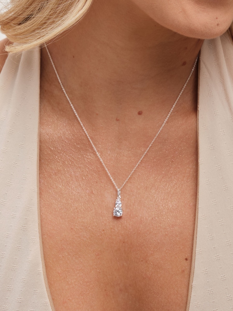 Simply Silver Silver Tone 925 Cubic Zirconia Double Drop Pendant - Image 2 of 4