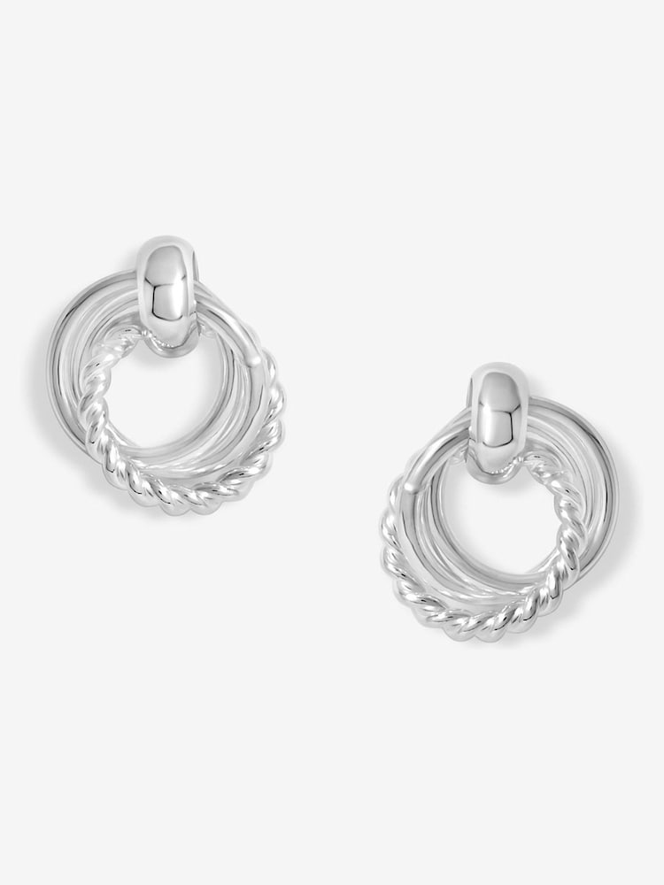 Simply Silver Silver Tone 925 Polished And Textured Interlocking Circle Stud Earrings - Image 1 of 3
