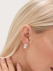 Simply Silver Silver Tone 925 Cubic Zirconia Flower and Pearl Drop Stud Earrings - Image 2 of 3