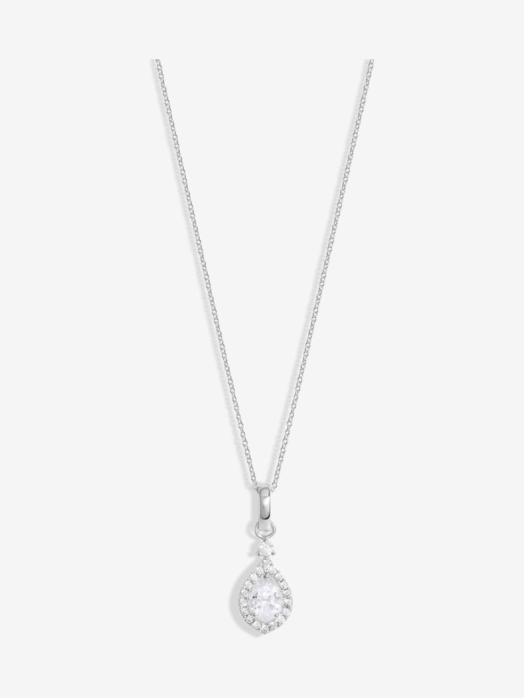 Simply Silver Silver Tone 925 Cubic Zirconia Pear Halo Pendant - Image 1 of 4