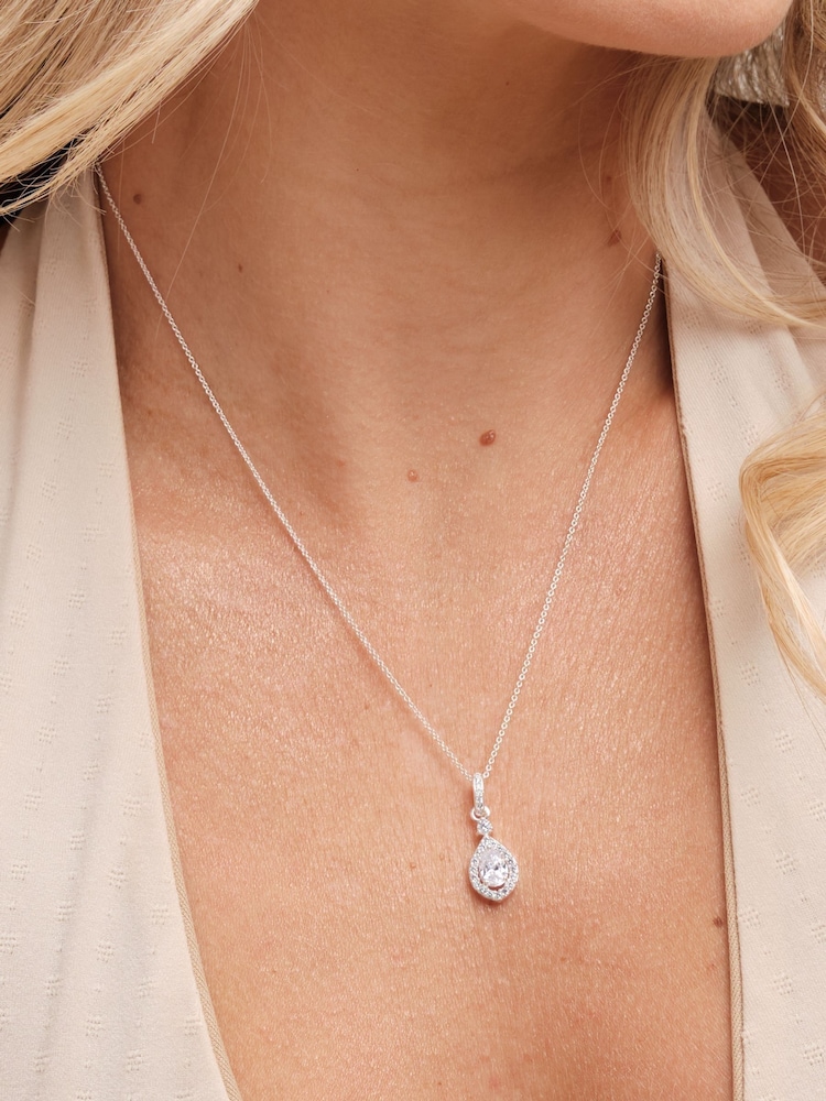 Simply Silver Silver Tone 925 Cubic Zirconia Pear Halo Pendant - Image 2 of 4 Simply Silver Silver Tone 925 Cubic Zirconia Pear Halo Pendant - Image 2 of 4