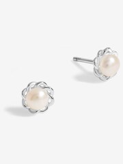 Simply Silver Silver Tone 925 Polished and Pearl Flower Stud Earrings - Image 1 of 3