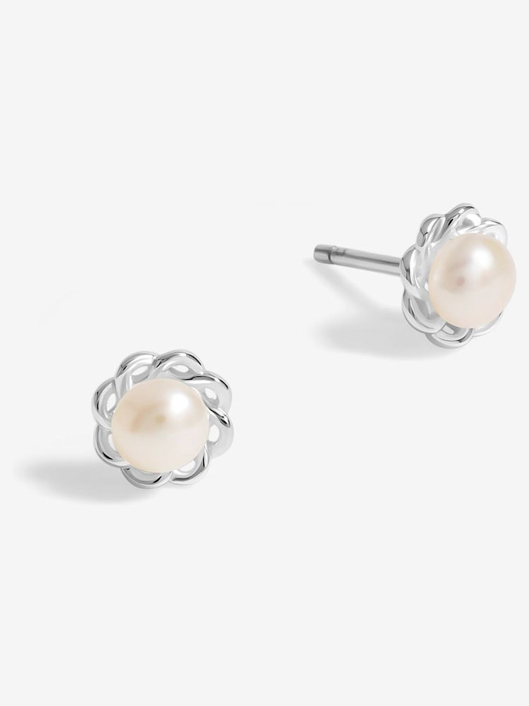 Simply Silver Silver Tone 925 Polished and Pearl Flower Stud Earrings - Image 1 of 3