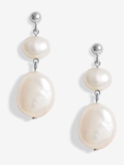 Simply Silver Silver Tone 925 Fresh Water Pearl Double Drop Earrings - Image 1 of 3