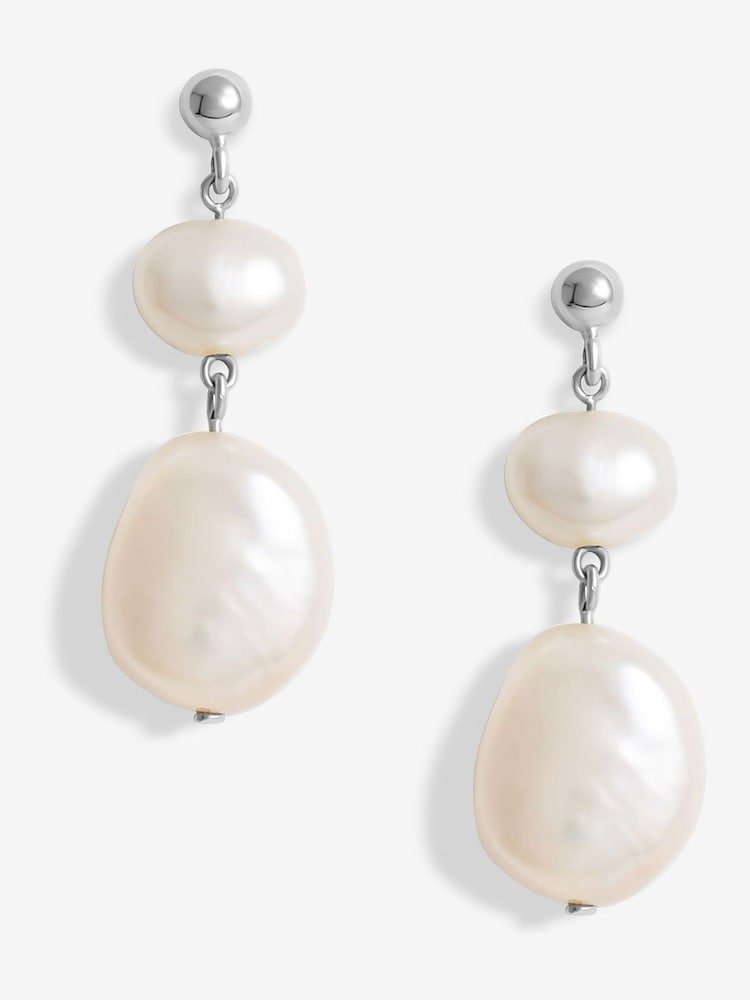 Simply Silver Silver Tone 925 Fresh Water Pearl Double Drop Earrings - Image 1 of 3