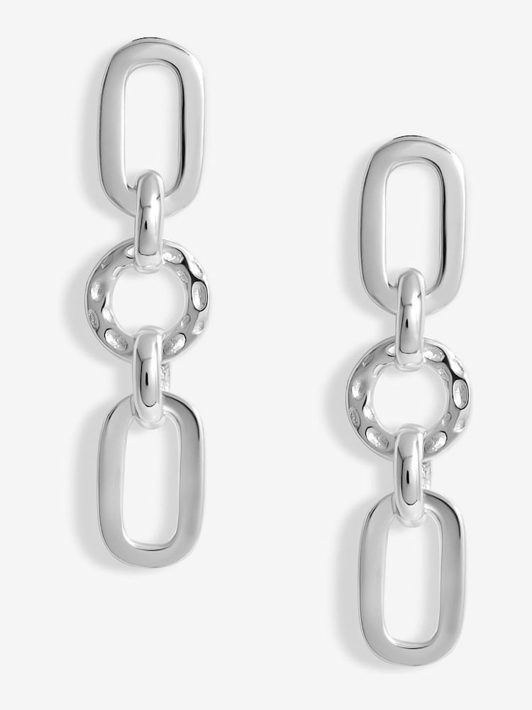 Simply Silver Silver Tone 925 Polished And Textured Link Drop Earrings - Image 1 of 3