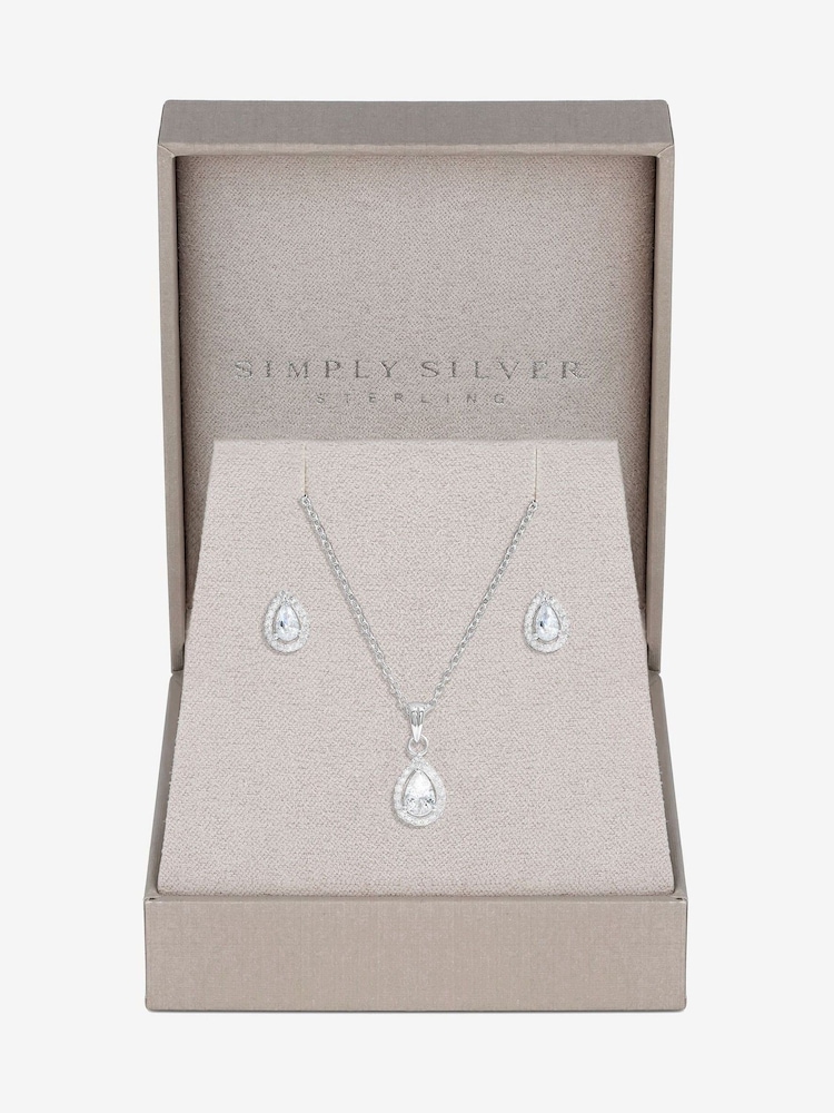 Simply Silver Silver Tone 925 Cubic Zirconia Halo Teardrop Set - Gift Boxed - Image 1 of 2