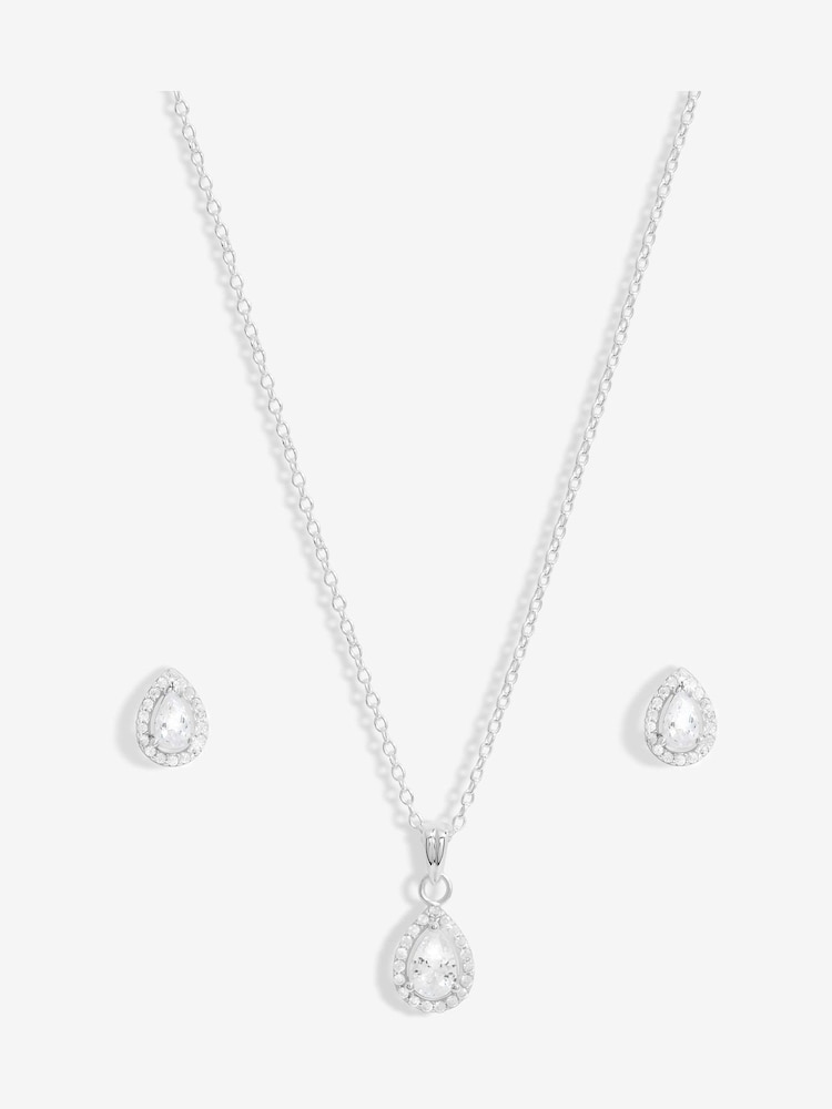 Simply Silver Silver Tone 925 Cubic Zirconia Halo Teardrop Set - Gift Boxed - Image 2 of 2