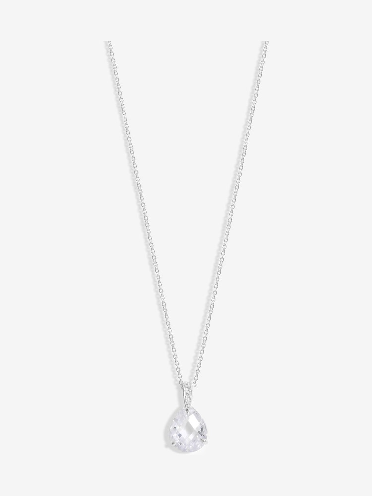 Simply Silver Silver Sterling 925 Cubic Zirconia Faceted Drop Pendant Necklace - Image 1 of 4