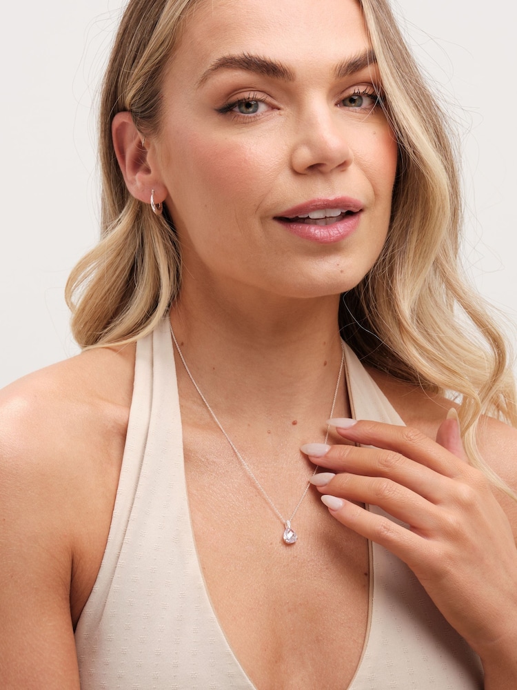 Simply Silver Silver Sterling 925 Cubic Zirconia Faceted Drop Pendant Necklace - Image 2 of 4