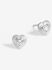Simply Silver Silver Tone 925 Ridged Heart Cubic Zirconia Stud Earrings - Image 1 of 2