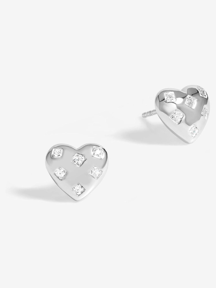 Simply Silver Silver Tone 925 Cubic Zirconia Scattered Stone Heart Stud Earrings - Image 1 of 3