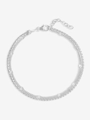 Simply Silver Silver Tone 925 Station Diamond Cut Double Row Bracelet - Image 1 of 5