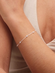 Simply Silver Silver Tone 925 Station Diamond Cut Double Row Bracelet - Image 2 of 5