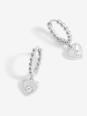 Simply Silver Silver Sterling 925 Starburst Heart Beaded Hoop Earrings - Image 1 of 4