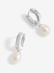 Simply Silver Silver Tone 925 Polished and Pearl Chunky Pearl Hoop Earrings - Image 1 of 3