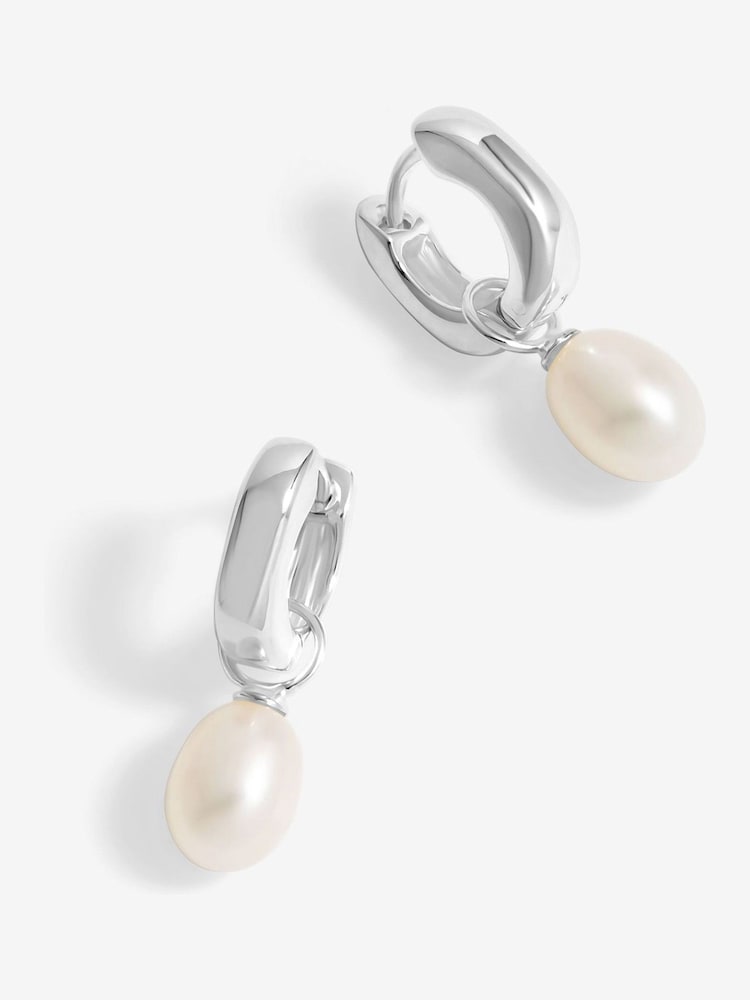 Simply Silver Silver Tone 925 Polished and Pearl Chunky Pearl Hoop Earrings - Image 1 of 3 Simply Silver Silver Tone 925 Polished and Pearl Chunky Pearl Hoop Earrings - Image 1 of 3