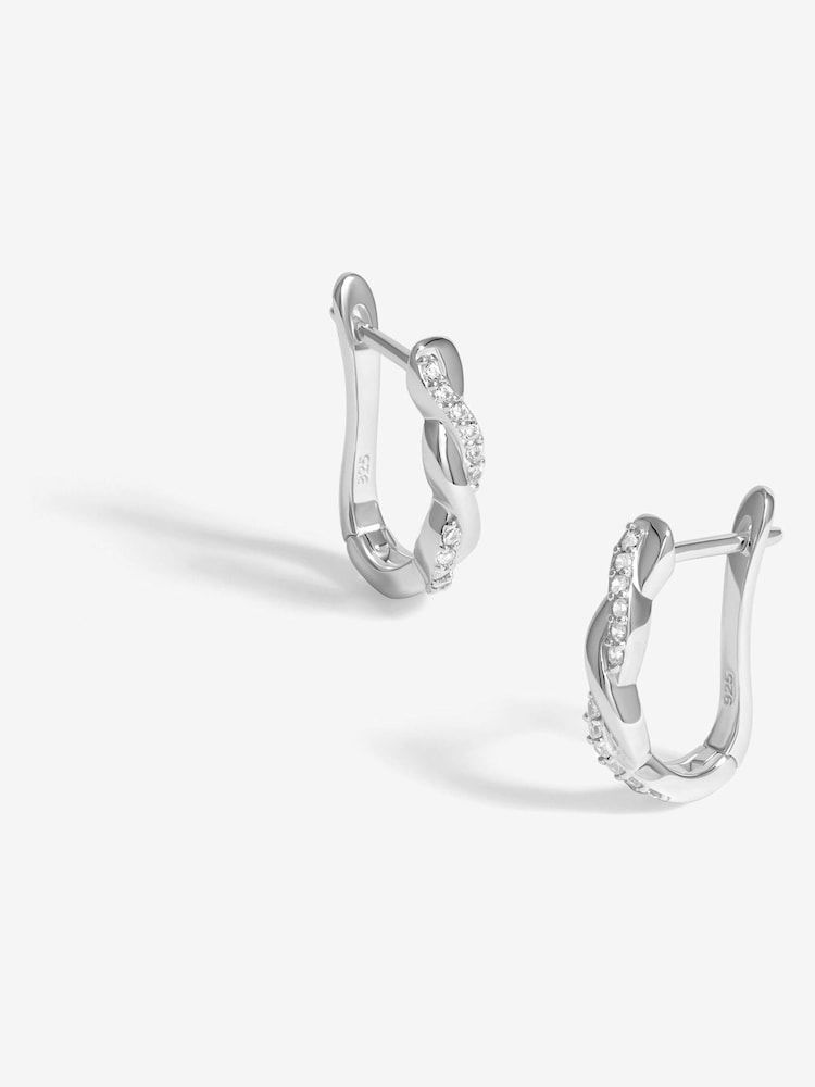 Simply Silver Silver Sterling 925 Polsihed And Cubic Zirconia Plaited Hoop Earrings - Image 1 of 3