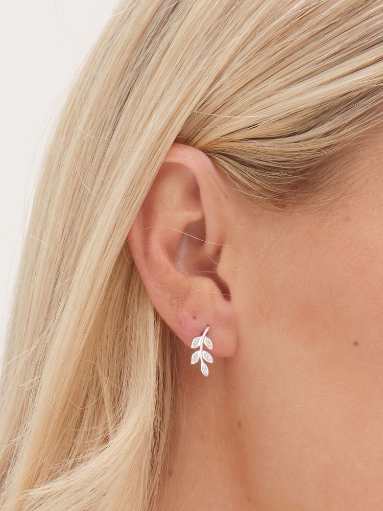 Simply Silver Silver Tone 925 Cubic Zirconia Leaf Stud Earrings - Image 2 of 3