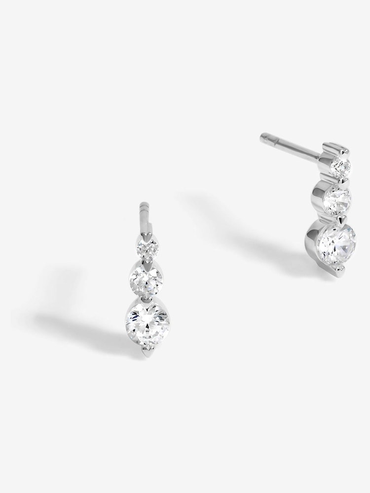 Simply Silver Silver Tone 925 Cubic Zirconia Graduated Drop Stud Earrings - Image 1 of 3