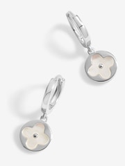 Simply Silver Silver Sterling 925 Mother Of Pearl Round Clover Charm Huggie Earrings - Image 1 of 3