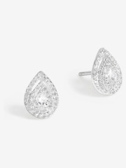 Simply Silver Silver Tone 925 Cubic Zirconia Double Halo Pear Stud Earrings - Image 1 of 3