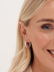 Simply Silver Silver Tone 925 Polished Diamond Cut Mini Hoop Earrings - Image 2 of 3