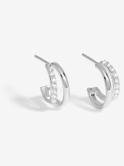 Simply Silver Silver Sterling 925 Cubic Zirconia Double Row Hoop Earrings - Image 1 of 3
