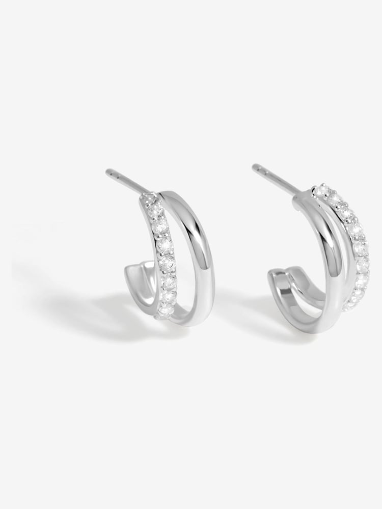 Simply Silver Silver Sterling 925 Cubic Zirconia Double Row Hoop Earrings - Image 1 of 3