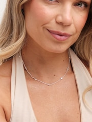 Simply Silver Silver Tone 925 Station Diamond Cut Double Row Necklace - Image 1 of 3