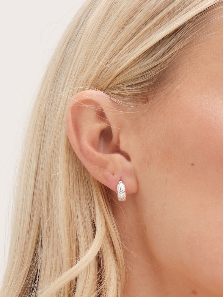 Simply Silver Silver Tone 925 Polished Mini Textured Huggie Hoop Earrings - Image 3 of 3