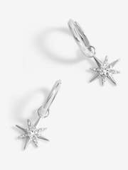 Simply Silver Silver Tone 925 Cubic Zirconia Celestial Star Hoop Earrings - Image 1 of 3