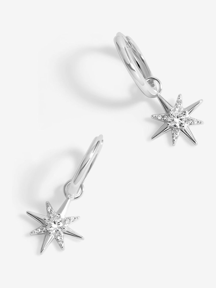 Simply Silver Silver Tone 925 Cubic Zirconia Celestial Star Hoop Earrings - Image 1 of 3