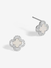 Simply Silver Silver Tone 925 Mother Of Pearl and Cubic Zirconia Clover stud Earrings - Image 1 of 3