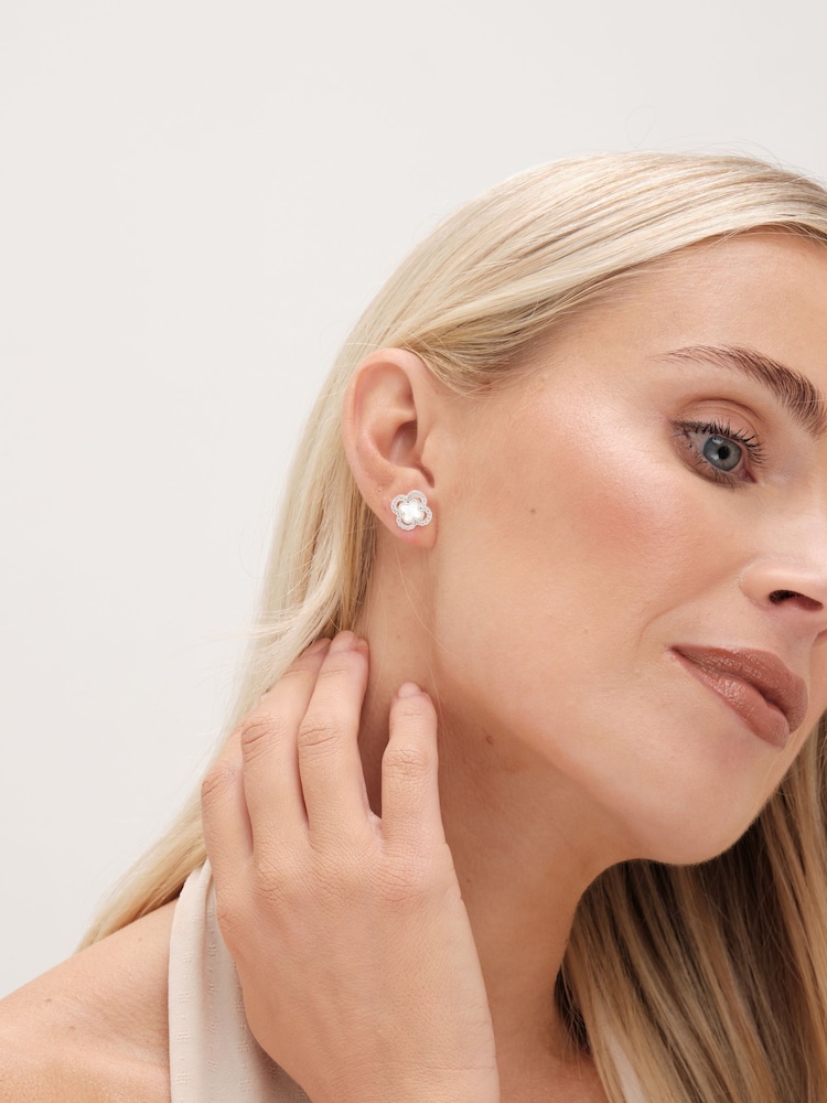 Simply Silver Silver Tone 925 Mother Of Pearl and Cubic Zirconia Clover stud Earrings - Image 3 of 3