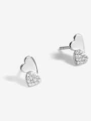 Simply Silver Silver Tone 925 Pave Double Drop Heart Stud Earrings - Image 1 of 3