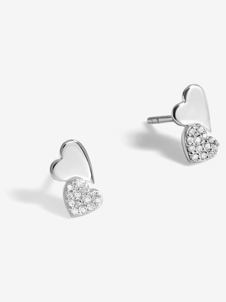 Simply Silver Silver Tone 925 Pave Double Drop Heart Stud Earrings - Image 1 of 3