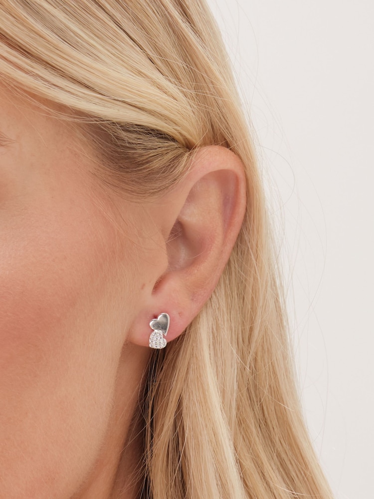 Simply Silver Silver Tone 925 Pave Double Drop Heart Stud Earrings - Image 3 of 3
