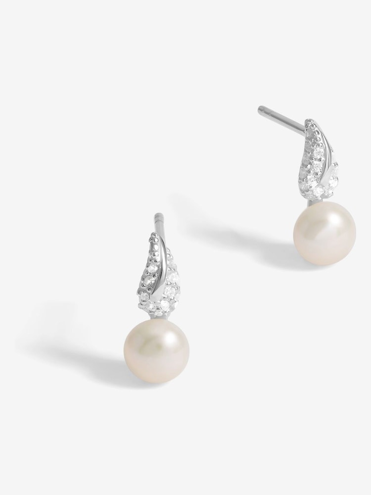 Simply Silver Silver Tone 925 Pave and Pearl Drop Stud Earrings - Image 1 of 2