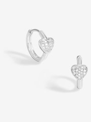 Simply Silver Silver Tone 925 Pave Heart Huggie Hoop Earrings - Image 1 of 3