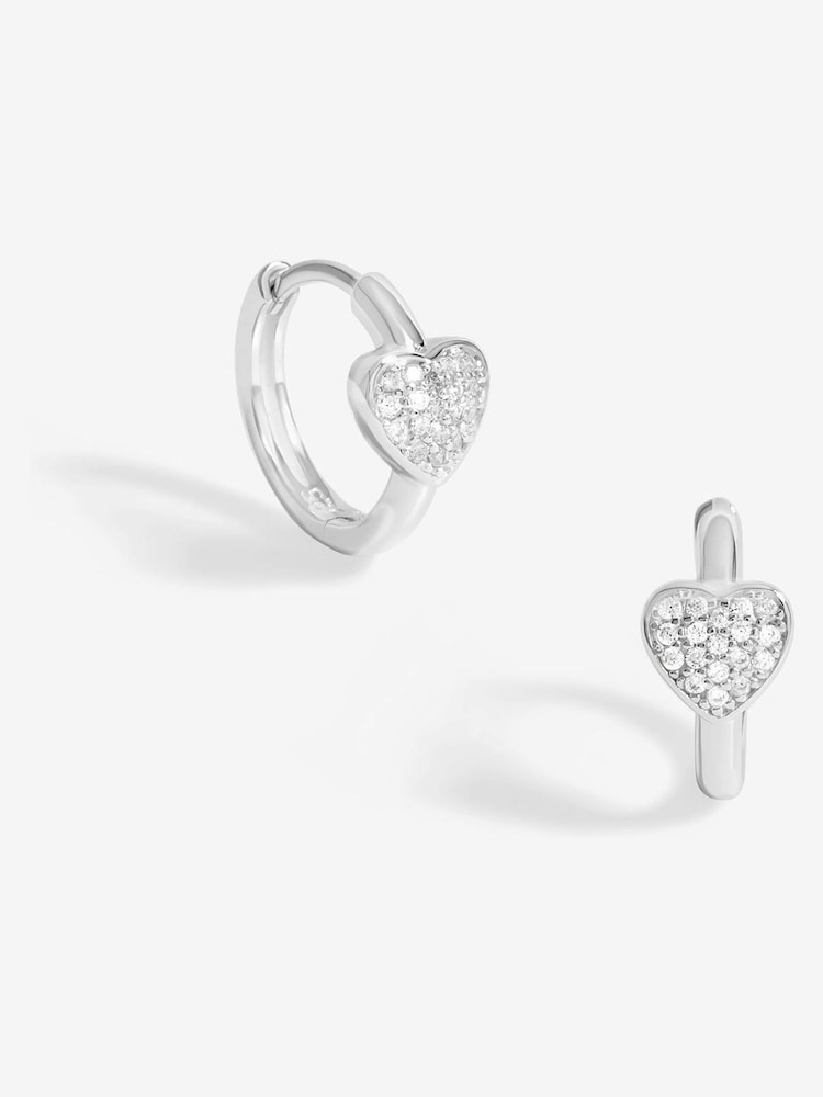 Simply Silver Silver Tone 925 Pave Heart Huggie Hoop Earrings - Image 1 of 3